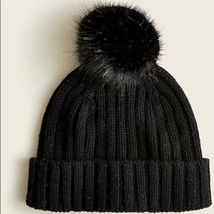 J Crew Black Pom Pom Beanie NEW